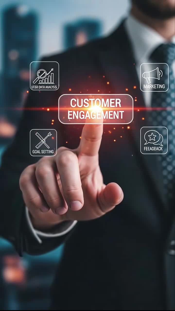Businessman Managing Customer Engagement Strategy on a Virtual Interactive Interface