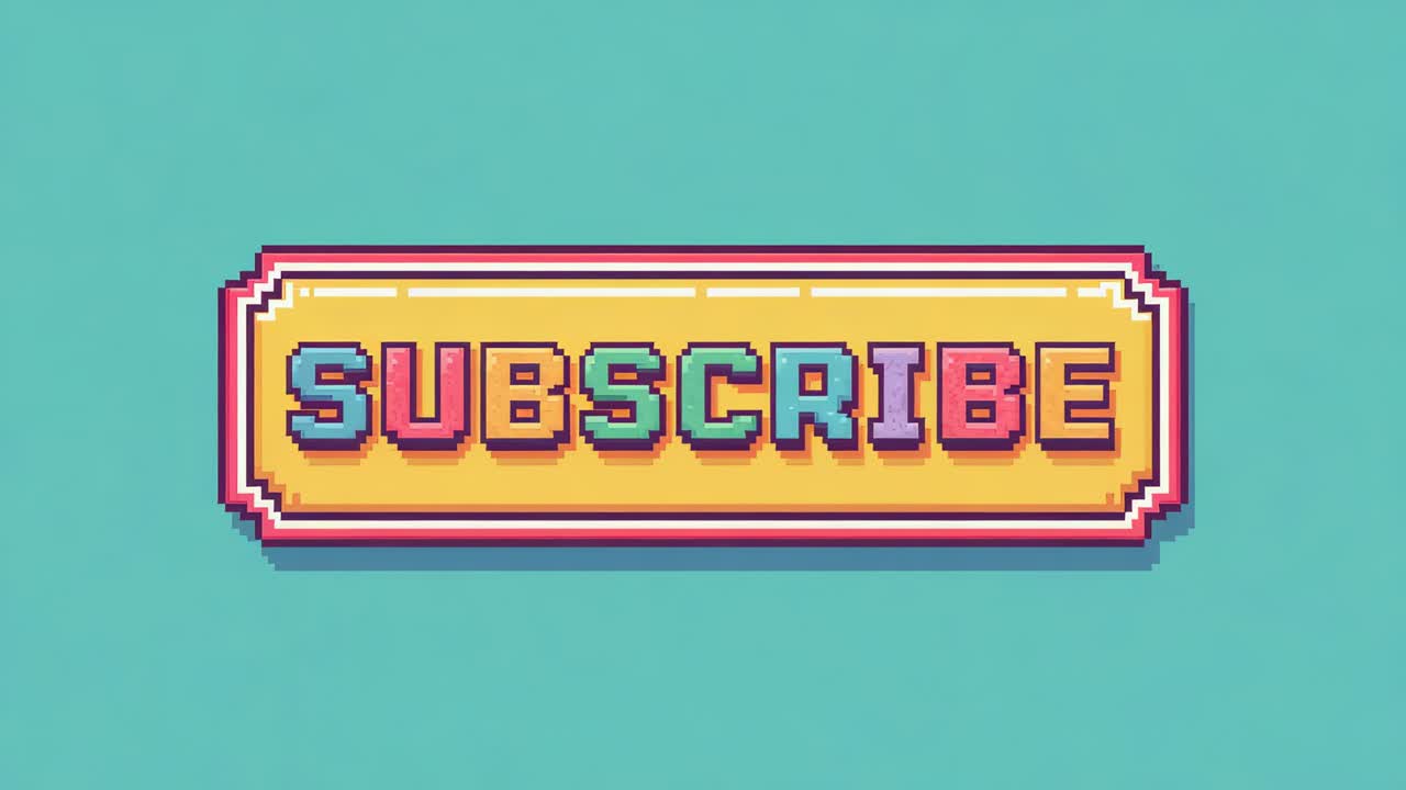 Animating pixel-art subscribe button bouncing and scaling on play in teal field, showing highlight