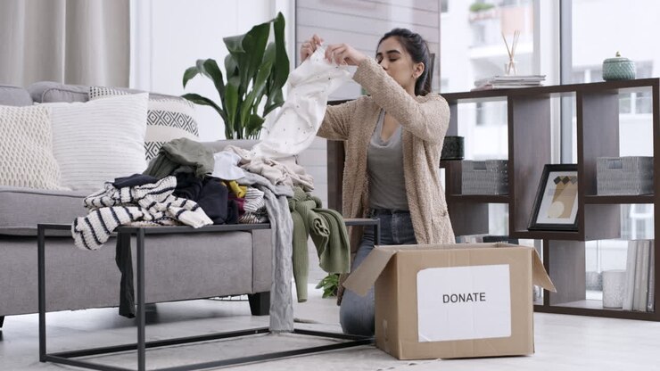 Woman Donating Clothes