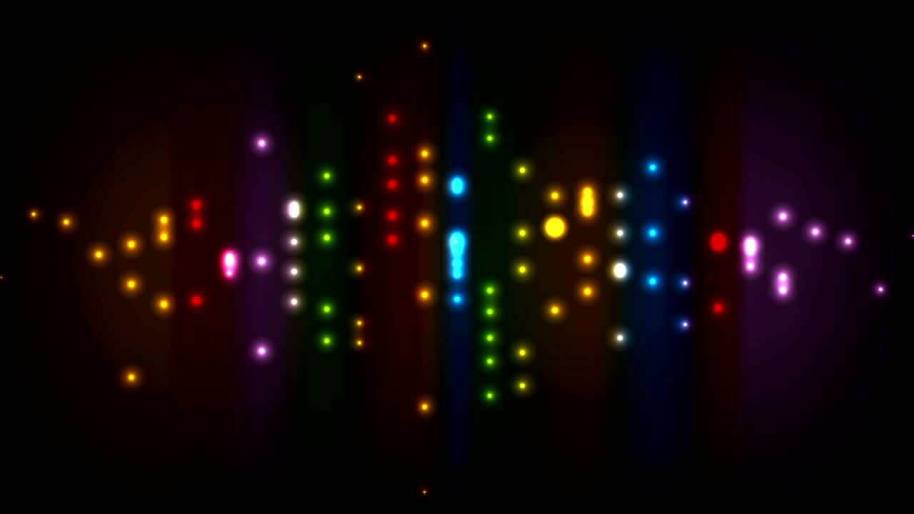 Animazione video di particelle luminose astratte e colorate