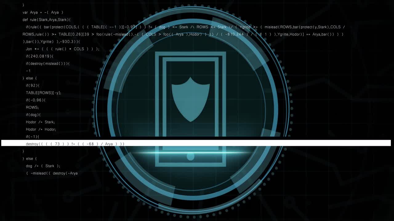 Animation of digital interface with data processing over black background