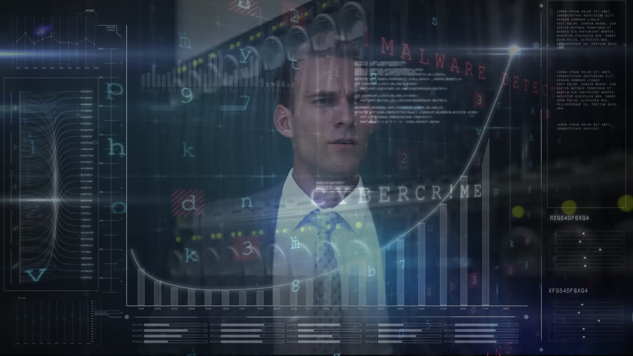 animación del procesamiento de datos financieros sobre el hombre de negocios