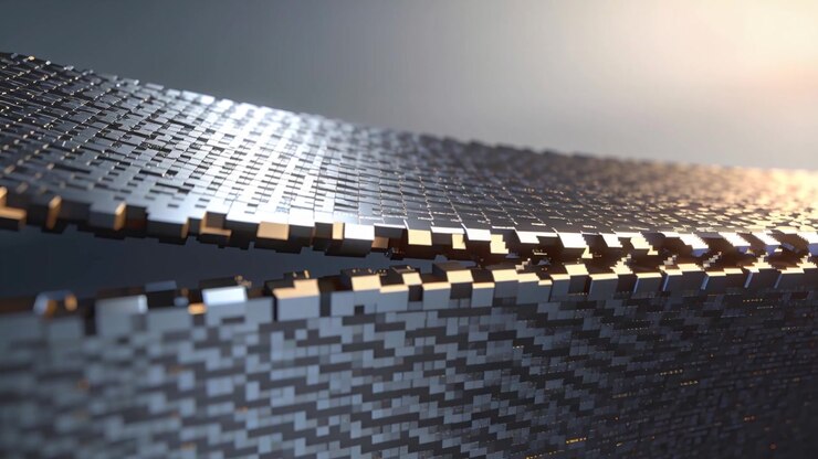 Shifting two metal bands of cubes sliding forward with frames moving at studio, catching key light