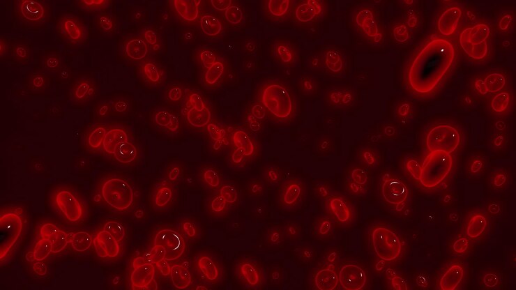 3D rendering di cellule del sangue e batteri in un'arteria