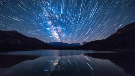 night sky with stars and milky way reflected in a lake