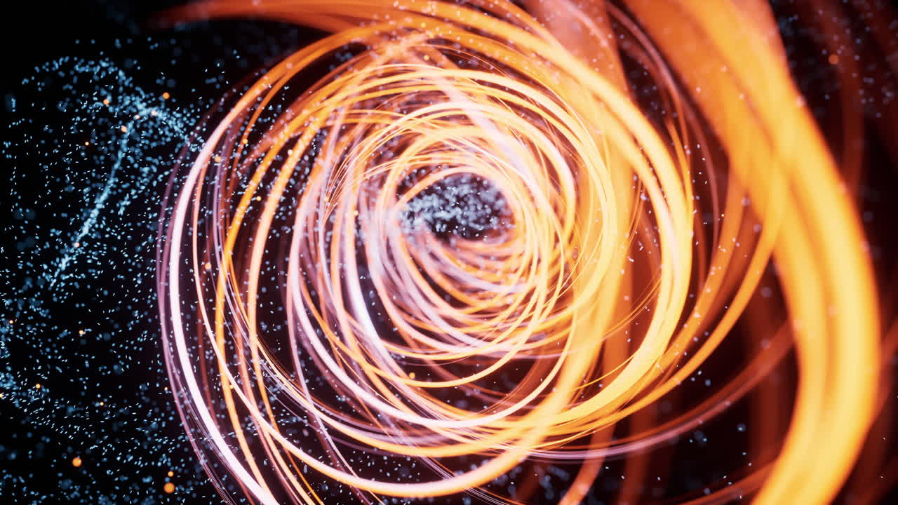 curva de flujo y fondo de partículas, renderización 3d.