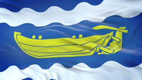 uusimaa (region of finland) flag waving in the wind with highly detailed fabric texture. seamless loop