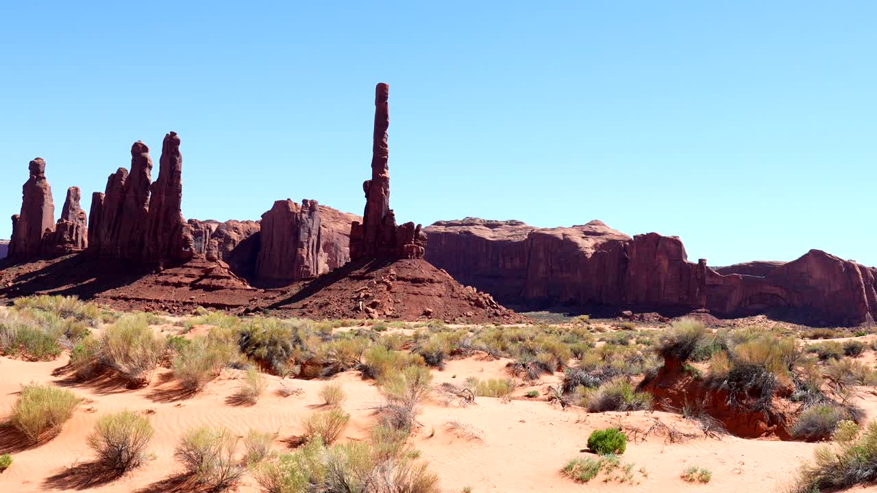 Paisaje desértico escénico con formaciones rocosas rojas en Monument Valley.
