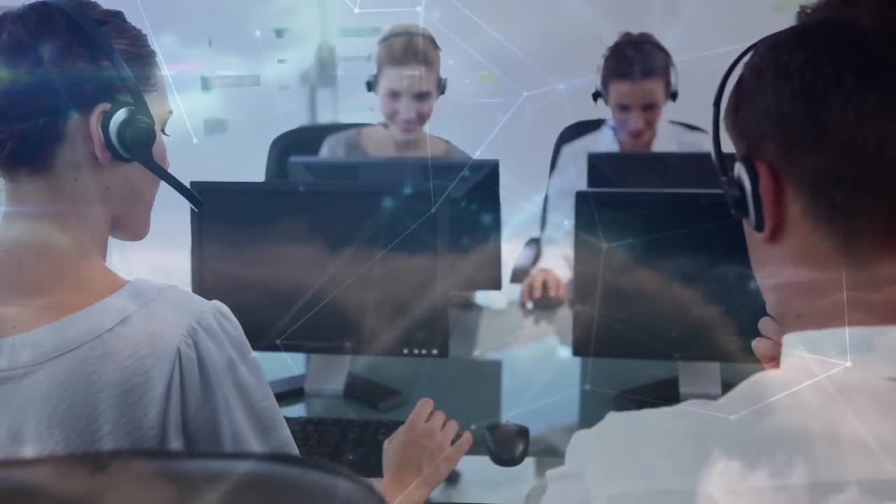 컴퓨터를 사용하는 비즈니스 사람들과의 연결 네트워크의 활성화