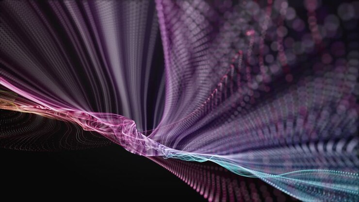 Fantastisk animation med partikelbølgeobjekt i slowmotion, 4096x2304 loop 4K