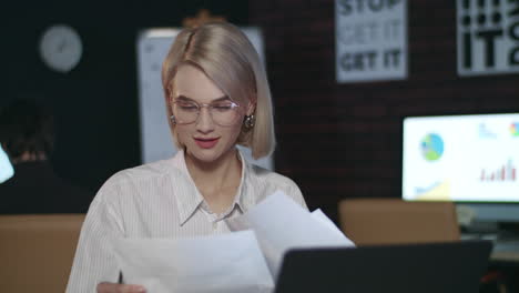 closeup girl checking paper