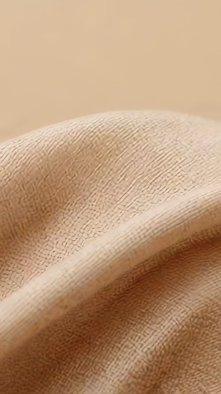 Video verticale: tessuto beige texturizzato che mostra la piega di una stoffa rilassata come sfondo ravvicinato