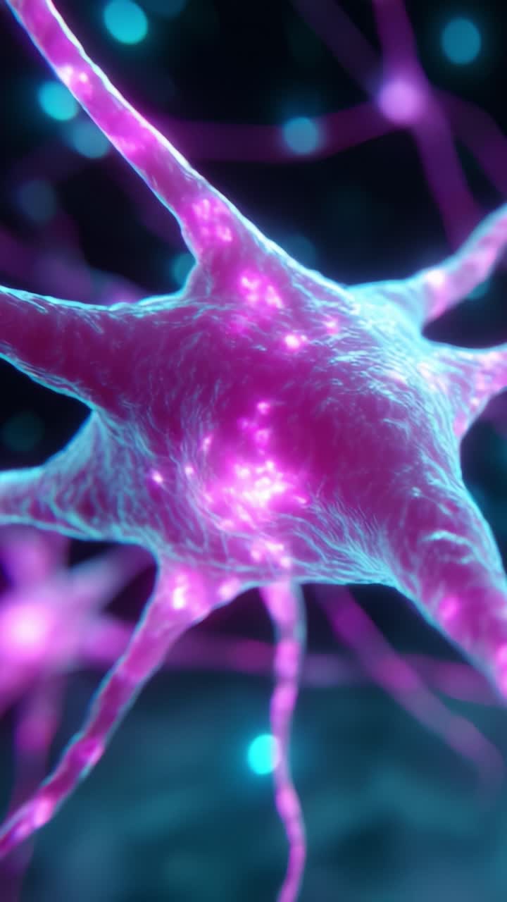 Immagine ravvicinata di un vibrante neurone con sinapsi luminose, che mette in risalto le intricate strutture e funzioni delle cellule neurali in un microambiente colorato