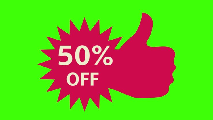 Sticker icon of a sale and a like button on a green screen in 4K