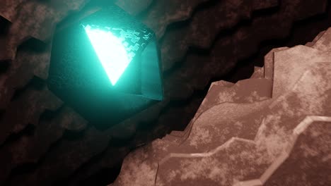 volando a través de una cueva de piedra prisma turquesa brillante vj, animación en bucle