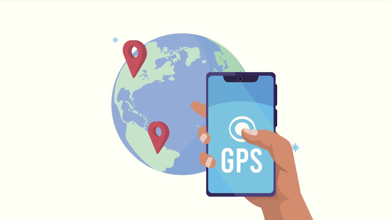 animación de servicio de gps con pin en la tierra y teléfono inteligente