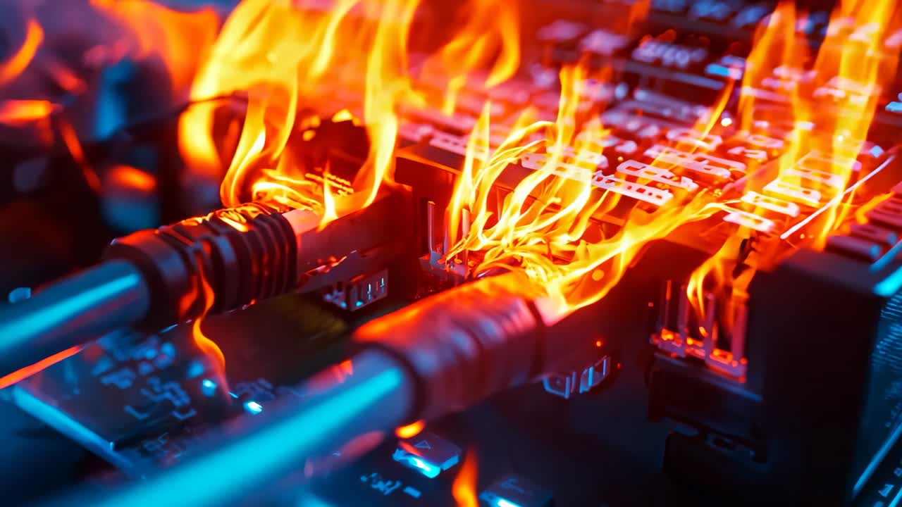 컴퓨터 마더보드에서 불이 나온다.