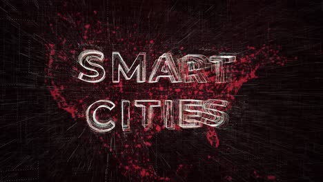 Smart-Cities-Logo-Animation-In-Den-USA-Mit-US-Karten-Im-Hintergrund,-Die-Die-Globale-Verbindung-Zwischen-Modernen-Städten-Zeigt