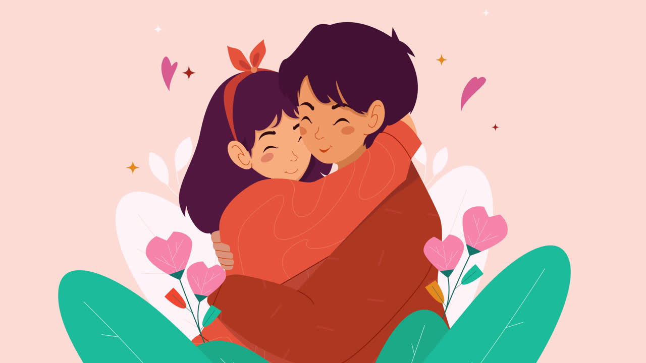 애정 넘치는 커플이 포옹하고