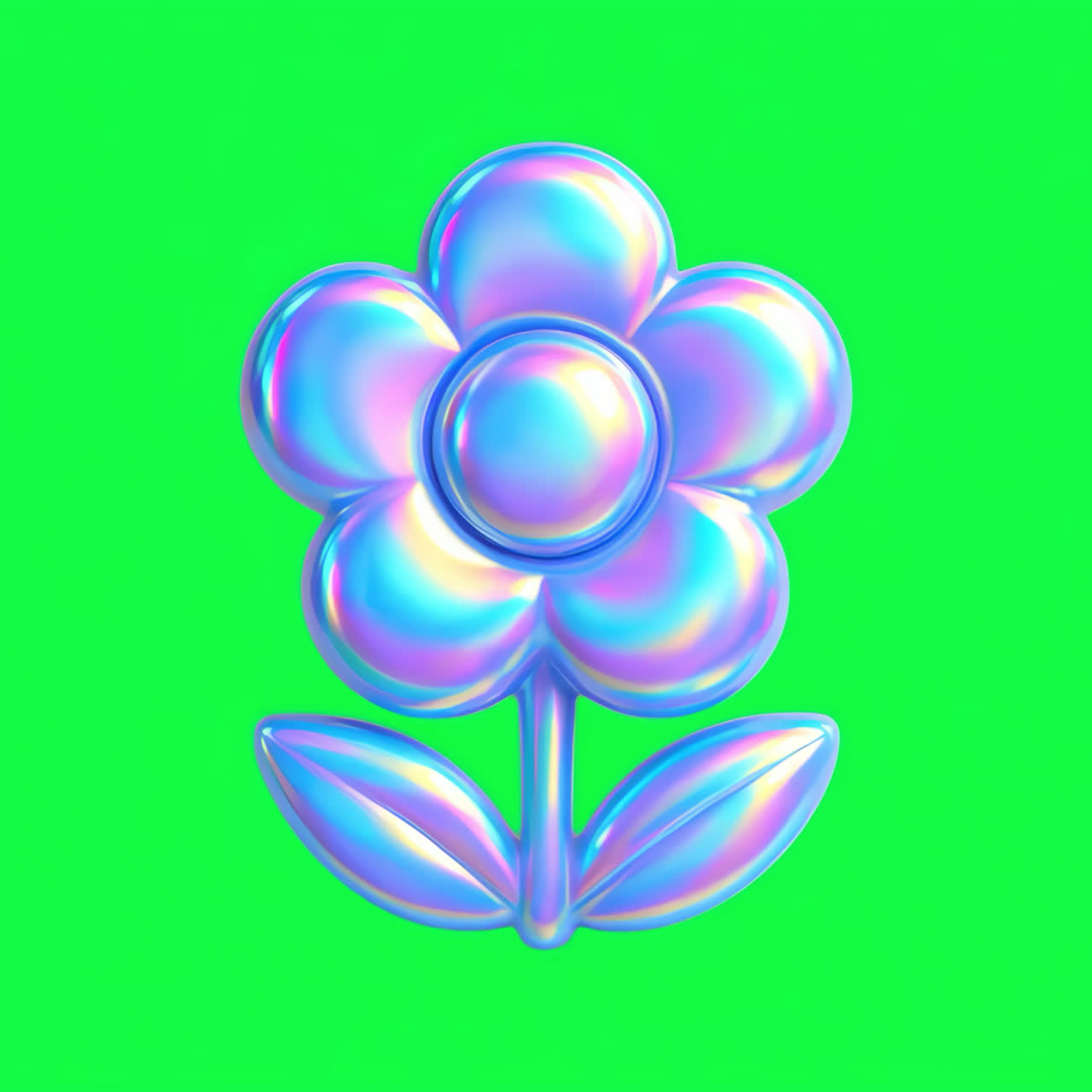Holographic flower animation isolated asset, transparent 4K video, alpha channel, ProRes 4444