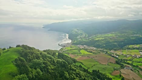 stunning aerial view of the lush coastline and vibrant landscapes in the azores