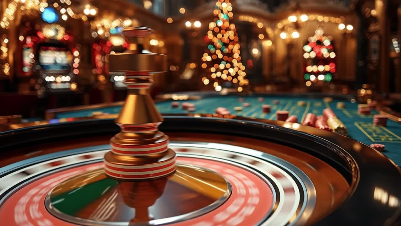 Casino Roulette Table with Christmas Decorations