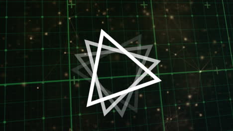 animation of triangles spinning over network of connections with glowing spots