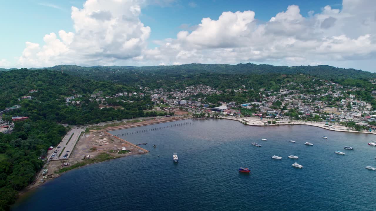 360º Aerial Pan View over Samana Town Bay, Dominican Republic