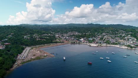360º aerial pan view over samana town bay, dominican republic