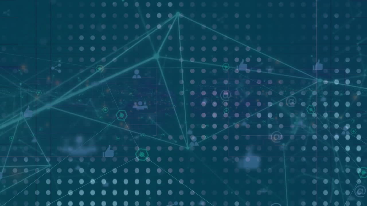 animación de la red de conexiones con iconos sobre fondo azul