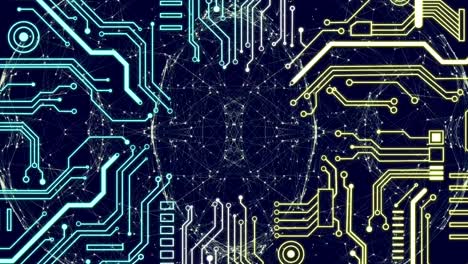 animación de la red de conexiones con la placa de circuitos informáticos