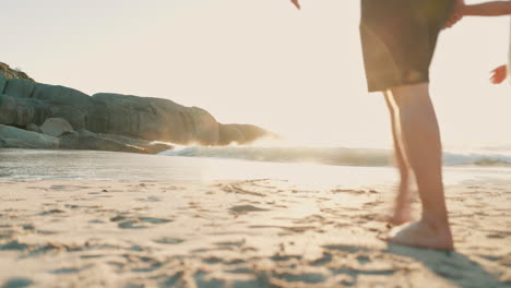 beach, child and parents walking