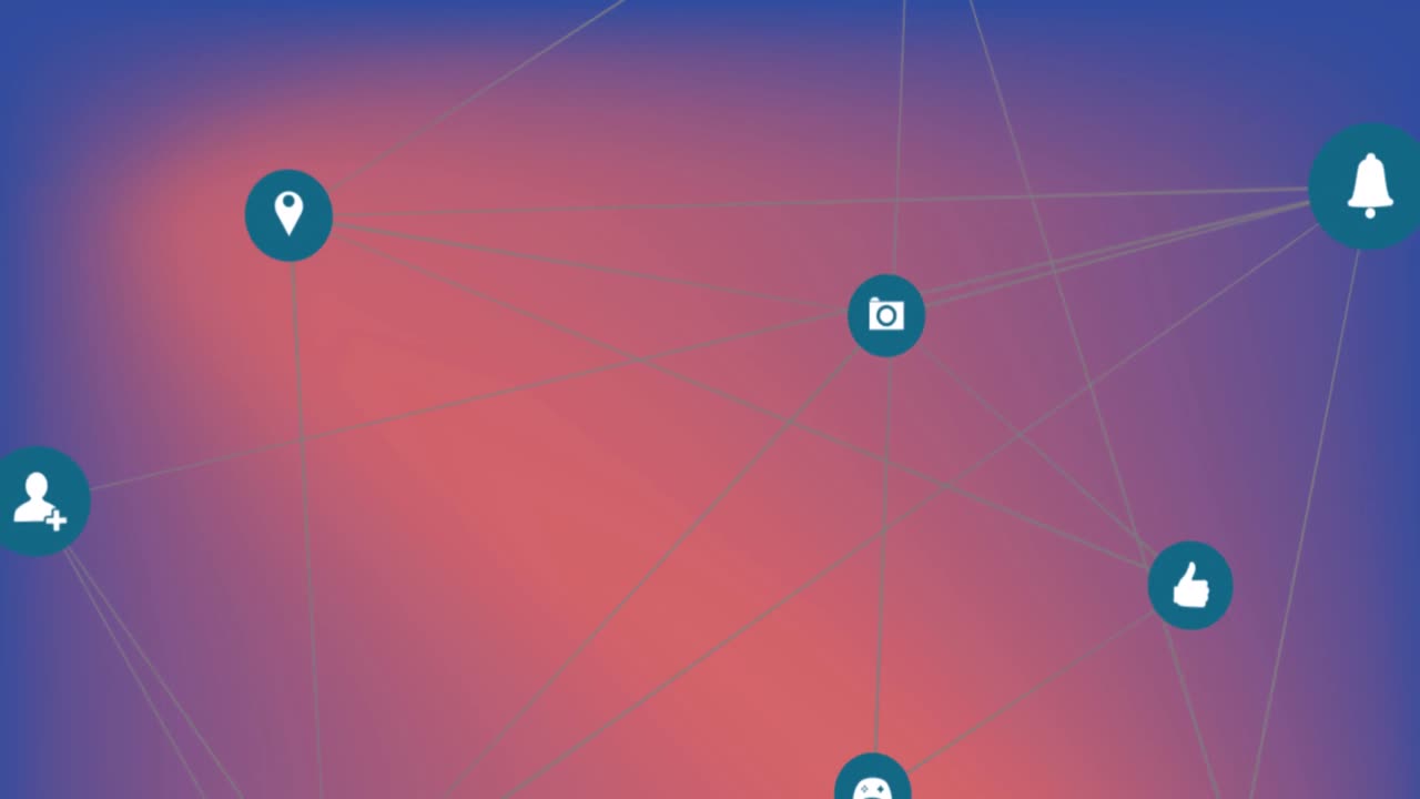 Animation of network of connections with icons over red background
