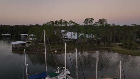 Aerial-view-of-Pirates-Cove-during-sunset-in