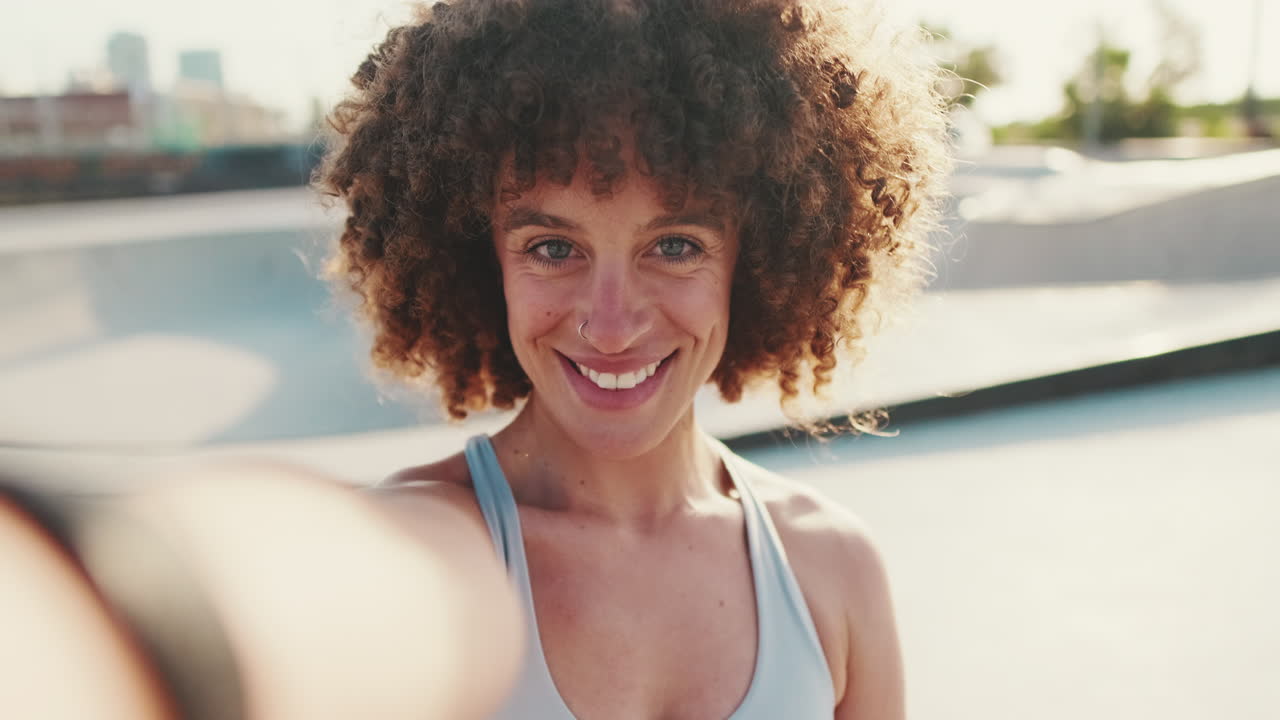 Sporty Woman Takes A Selfie Video After Workout