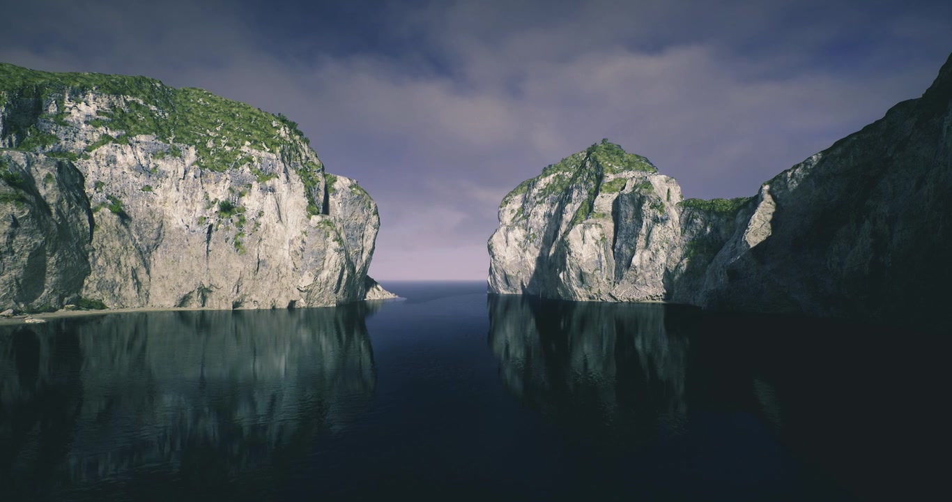 La luce mattutina inonda la costa serena con tenui colori pastello e serenità