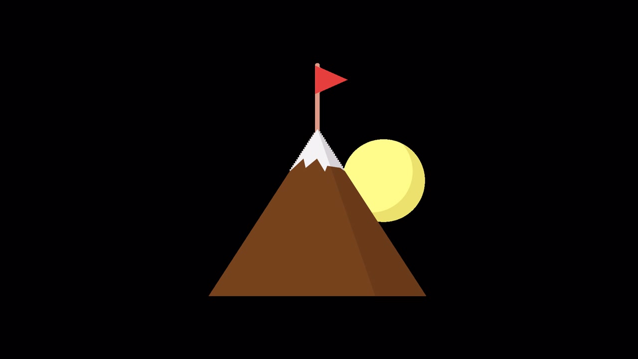 Animazione in Flat Design di Vetta di Montagna con Bandiera e Sole