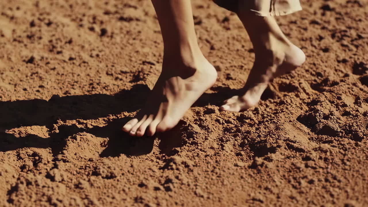 Bare Feet Walking on Sandy Ground