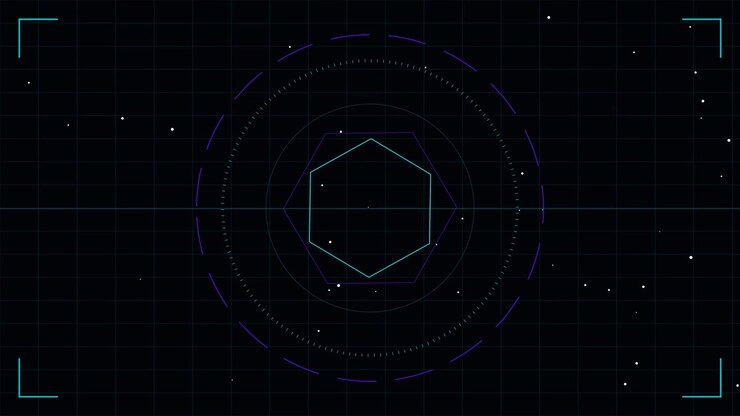 Futuristic Digital HUD Interface with Rotating Hexagonal Geometric Elements