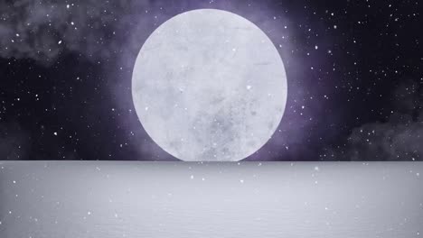 animation of snow falling over moon and winter landscape