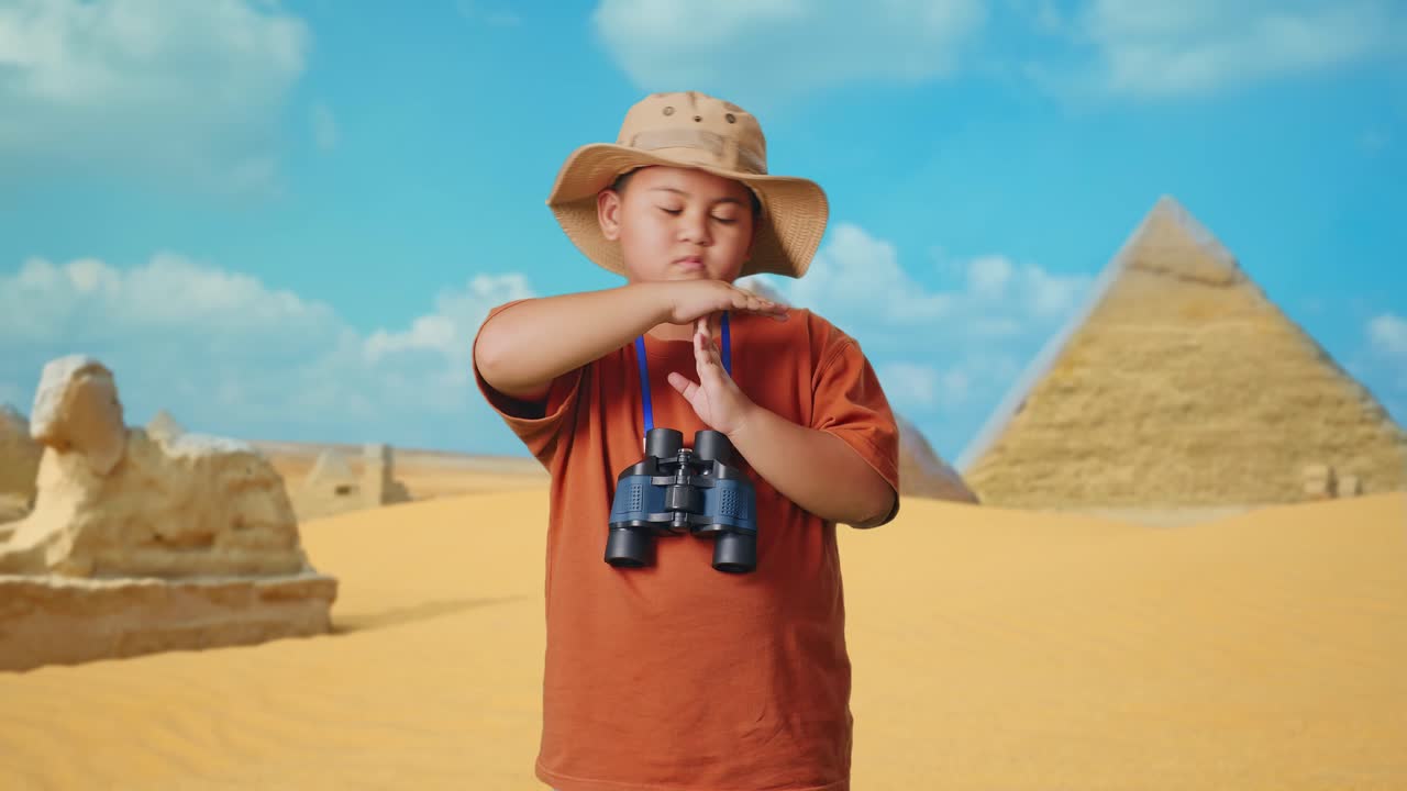 Boy Explorer in the Desert with Binoculars