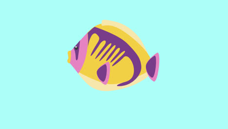 animation of tropical fish with copy space on blue background