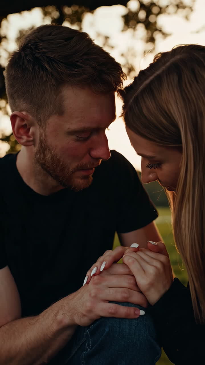 Casal em um Parque ao Pôr do Sol