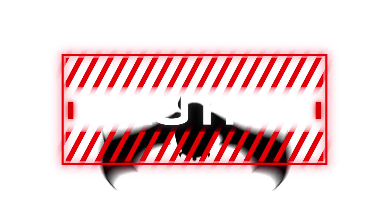 animación del texto de advertencia precaución, sobre el murciélago, en blanco