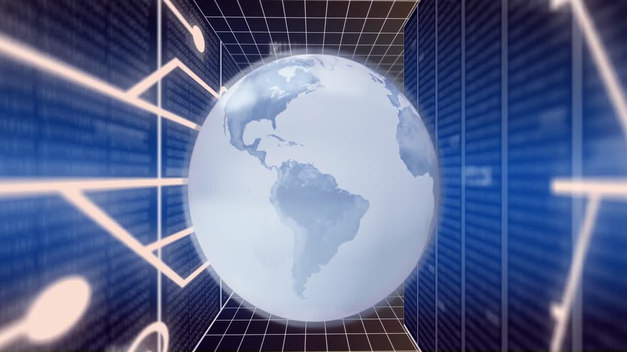 animación del globo y procesamiento de datos a través de servidores informáticos