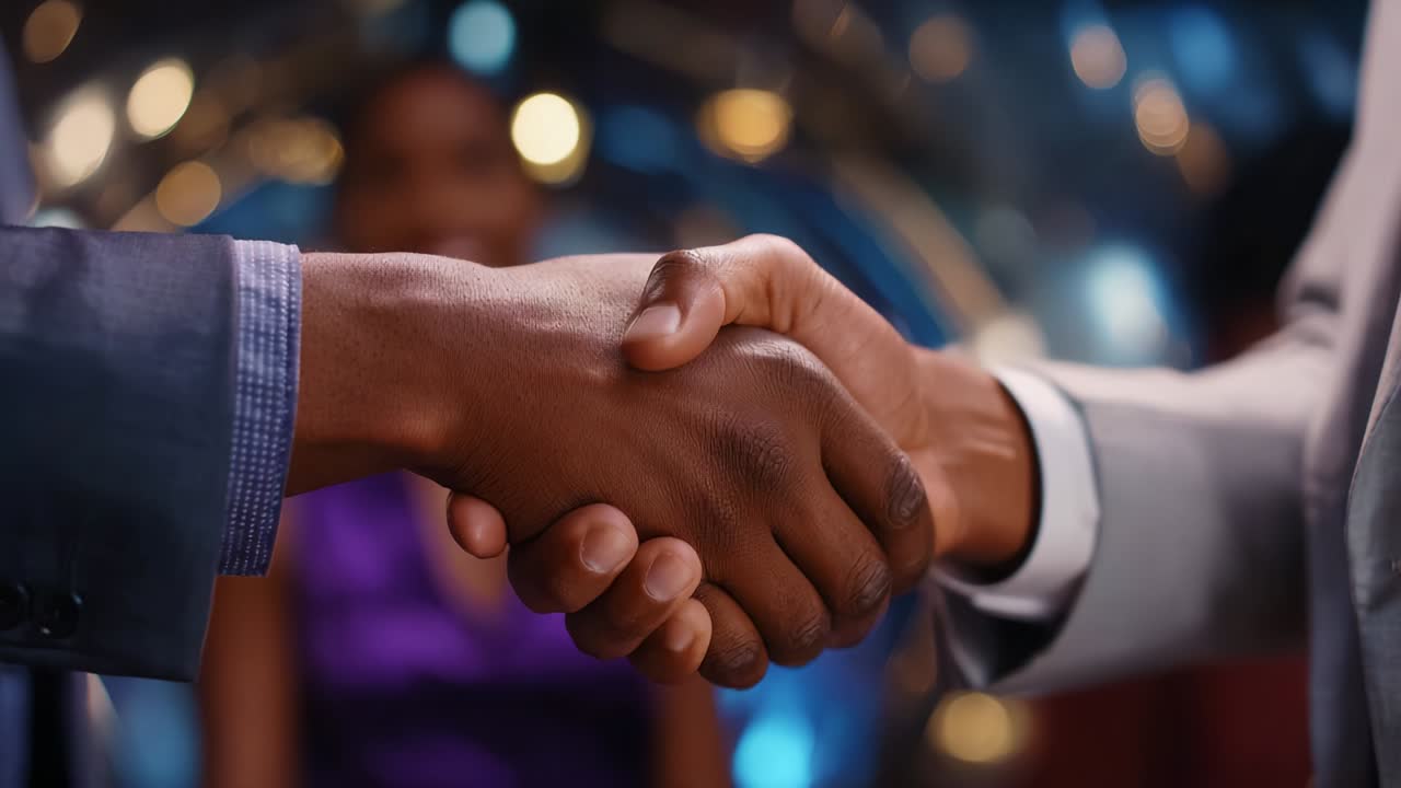An Intimate Moment of Connection: Two Hands Engaging in a Firm Handshake, Symbolizing Agreement, Trust, and Professional Collaboration in a Brightly Lit, Stylish Environment