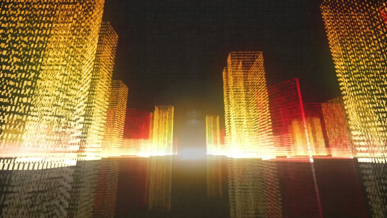 검은 바탕에 디지털 도시의 애니메이션