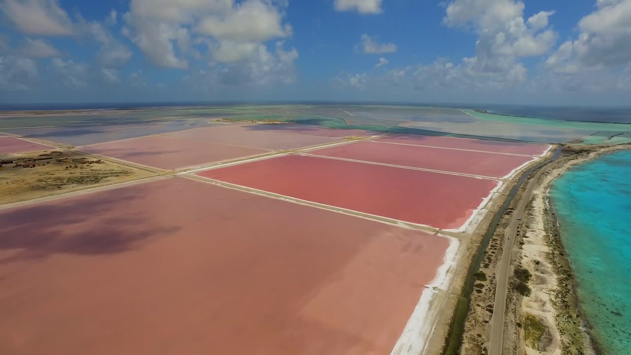 Aerial View of Pink Salt Ponds in Bonaire