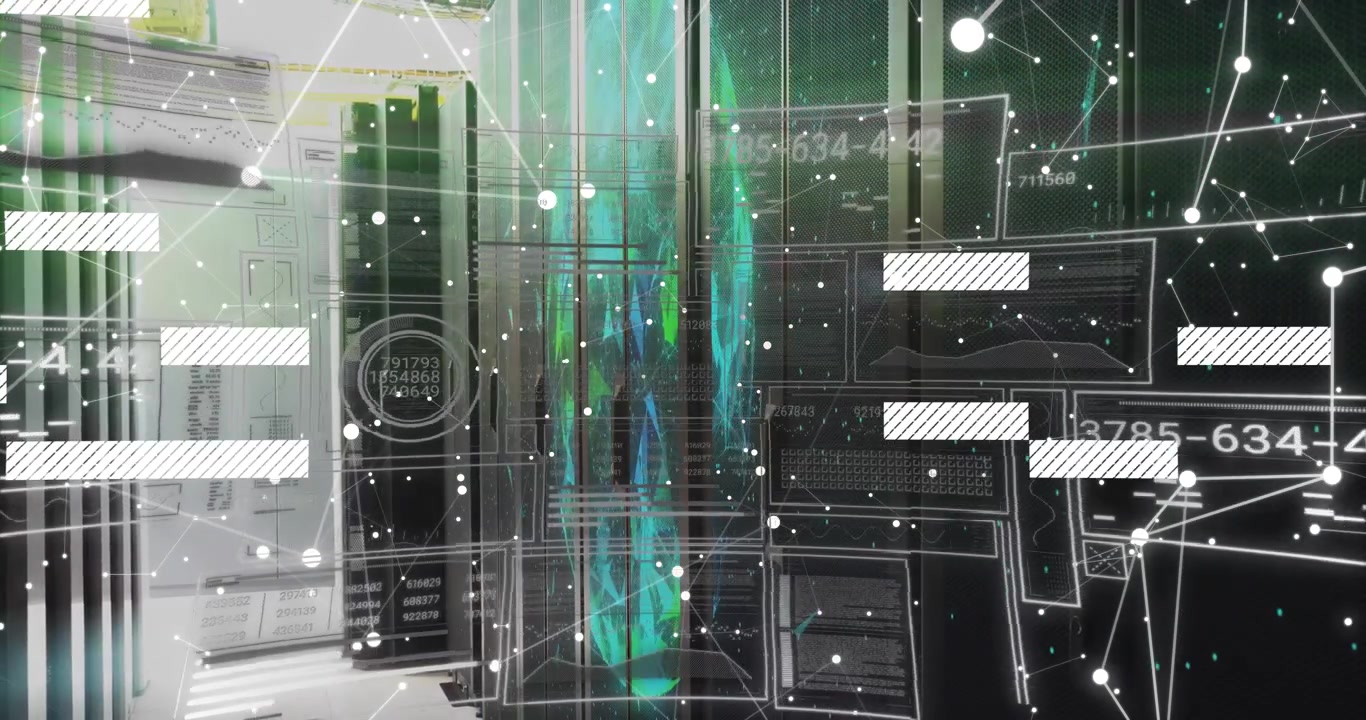 Overlay activating, central teal column pulsing, hatched bars shifting, showing live server data