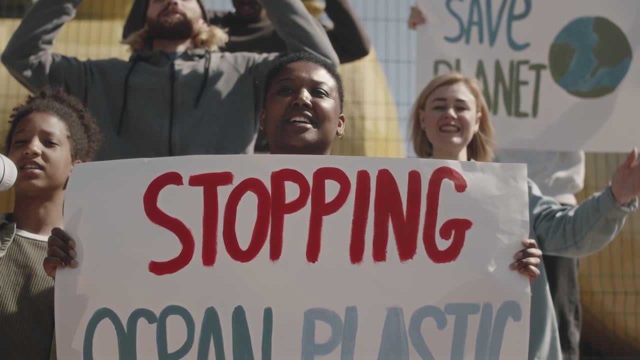 Environmental Activists Protesting against Plastic Pollution of Ocean